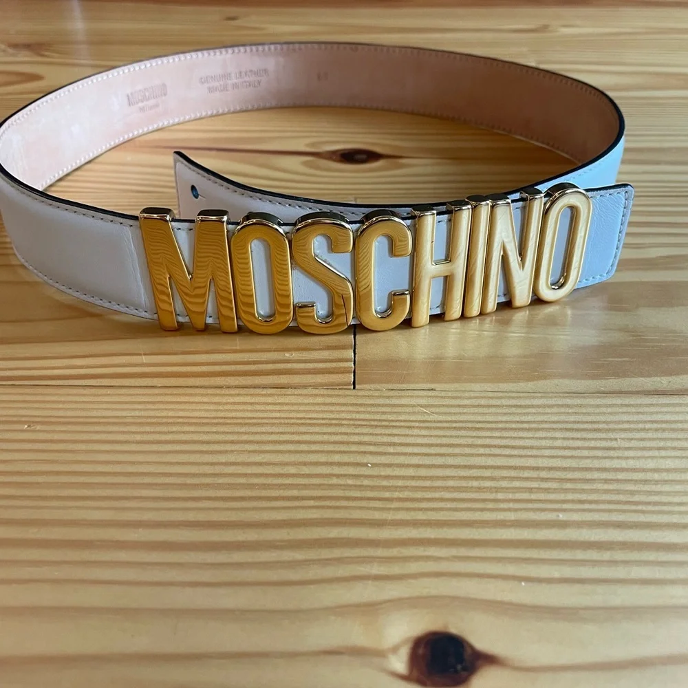 Moschino White Belt with Gold Logo
